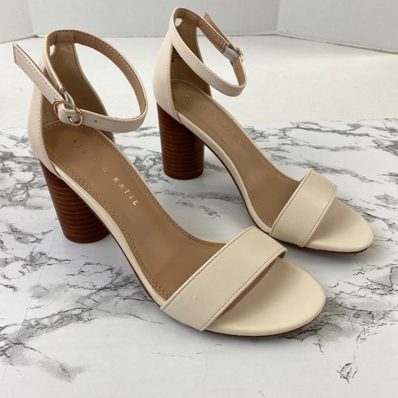 Off White Faux Leather Heeled Sandals - Picture 2 of 9